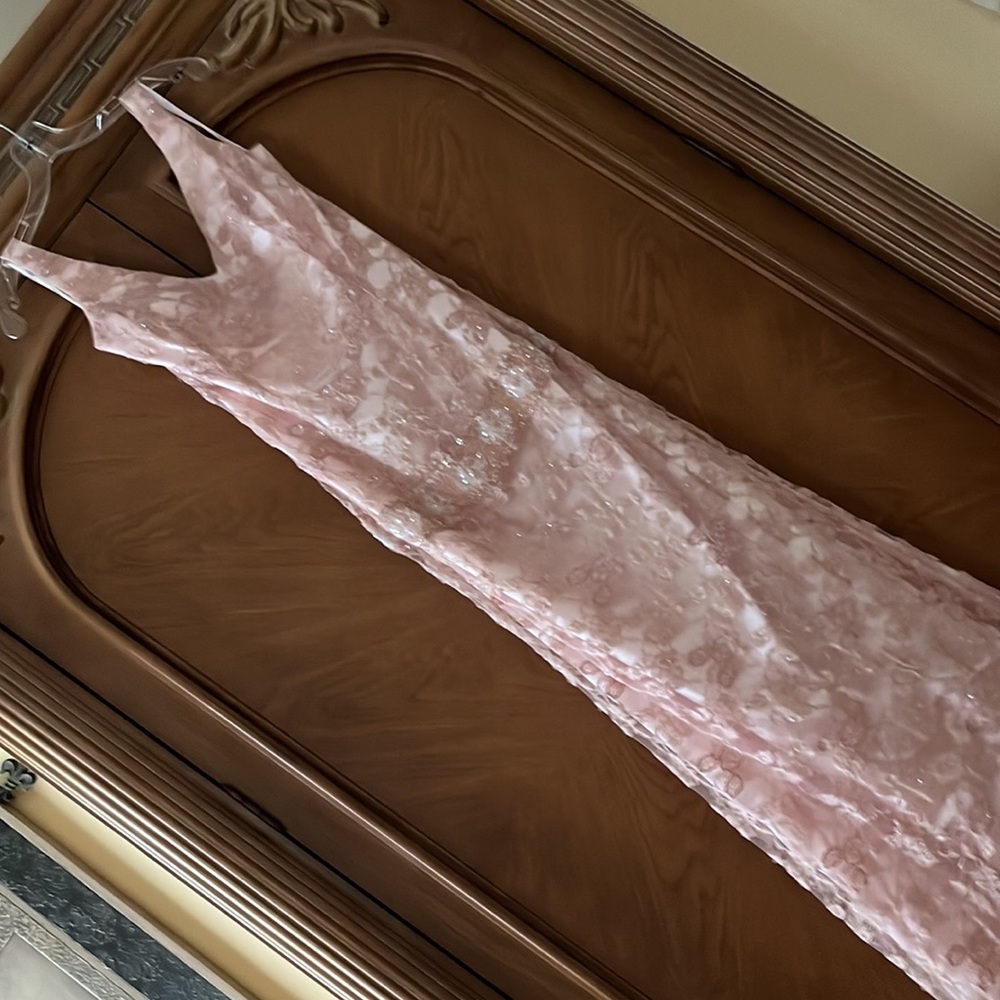 Labella Rose-gold evening gown.  Size 8 - Worn once. Organza shawl optional